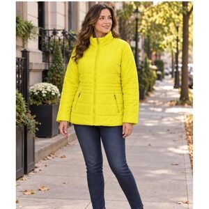 New York & Company Womens XXL Bright Yellow Quilted Puffer Jacket NWT